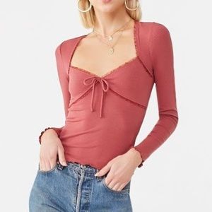 Forever 21 Rust Ruffled Chiffon Lettuce Edge Top